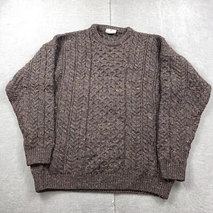 Carraig Donn Sweater Mens Large Brown Cable Knit Wool Fisherman Crewneck Heavy - Picture 1 of 9
