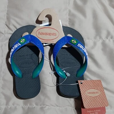 NWT HAVAIANAS Little Boy 9C Flip Flops Sandals Authentic Black Blue Star 23/24 - Image 1 of 3