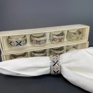 Pier 1 Imports Jeweled Beaded Napkin Rings Set of 8 Holders Dinner Party Vtg - Picture 1 of 19