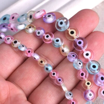 1 Strand 35cm Mixed Eye Flat Round 6/8/10mm Handmade Millefiori Glass Beads - Image 1 of 4
