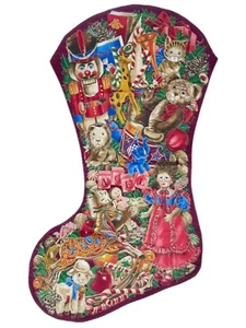 XL Christmas Holiday Wall Hanging Victorian Faux Stocking 33”x18” Vtg - Picture 1 of 5