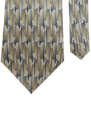 Stafford Men's 100% Silk Knit Geometric Neck Tie Taupe Blue 4" x 57" - Image 1 of 2