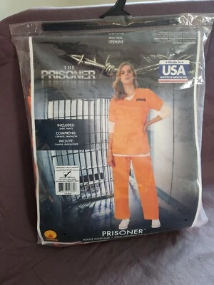 Nuevo-Prisionero Convicto Halloween Disfraz Camisa y Pantalones OS Naranja Es El Nuevo Negro Foto 1 de 4