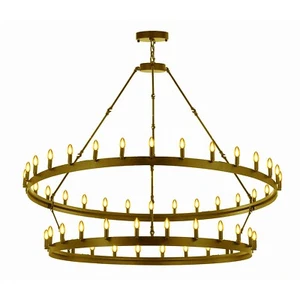 Rustic Gold Finish Barn Metal Castile wrought iron Two-Tier Chandelier For Room - Picture 1 of 10