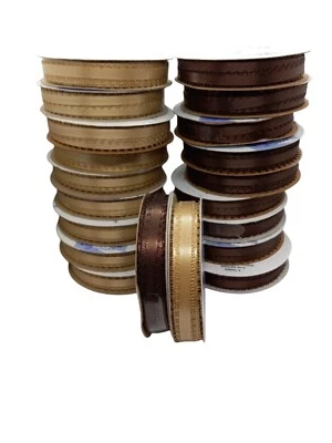Offray Ribbon Rolls Lot 20 Brown Gold 6 Yards Picot Edge 5mm Craft Supplies NEW - Image 1 of 4