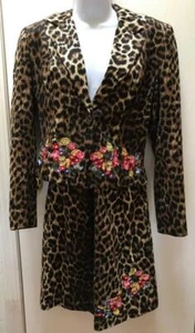 VTG Womens 4 Leopard Suit 2 pc Brown embroidered flowers Sexy Theater Pre-Owned - Picture 1 of 7