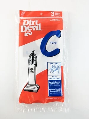 Paquete de 3 bolsas de vacío GENUINAS Dirt Devil tipo C para modelos verticales de lujo y MVP Foto 1 de 3