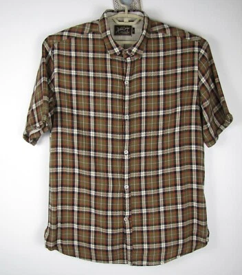 Camisa Artful Dodger Para Hombre Talla 2XL Marrón Franela a Cuadros Manga Corta Botón Delantero Foto 1 de 3