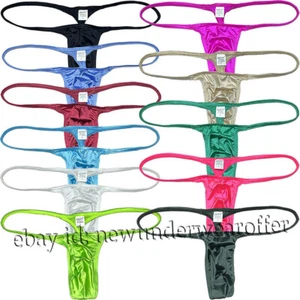 Tanga de bikini brillante de seda para hombre tiro bajo tanga ropa interior sedosa bolsa delgada espalda en T - Imagen 1 de 57