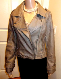 Blanc Noir Faux Leather Moto Jacket Size M Asymmetrical Full Zip - Picture 1 of 11