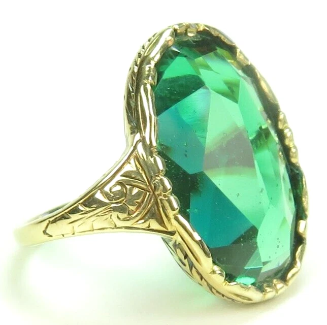 Antique French 1920's Green Stone 13KY Ring Size 5.5 UK-K1/2 9.26Ct Art Deco - Image 1 of 4