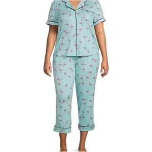 Kate Spade New York Crop Pajamas 2 Piece Set Plus Size 2X Flamingo Print $82 NWT - Picture 1 of 12