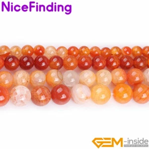 Cuentas de piedras preciosas sueltas redondas de ágata craquelada naranja fabricación de joyas 15"" al por mayor - Imagen 1 de 20