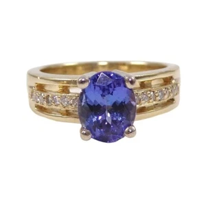 Anello in oro giallo massiccio 14 carati con ametista viola 0,15 TCW e diamanti misura 8 - Foto 1 di 6