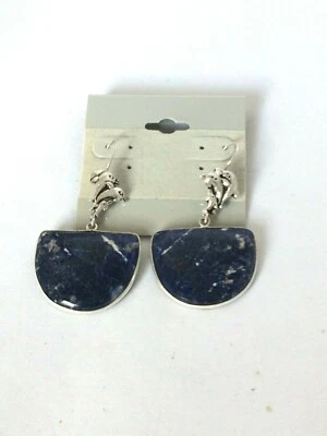DESIGNER INSPIRED SILVER PLATED AZURITE SANTA ROSA TURQUOISE HOOK EARRINGS - Image 1 of 2