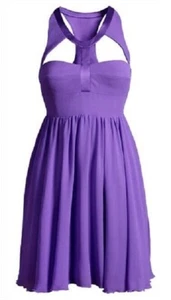 VERSACE H&M PURPLE SILK CHIFFON BABYDOLL PARTY DRESS UK 12 EU 38 US 8 MEDIUM NEW - Picture 1 of 12