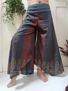 Dani Cotton Blue Block Print Butterfly Trousers Pants Hand Made - Picture 1 of 7