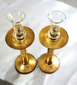 NWT Crate & Barrel Venice 12" Glass Candle Holders ~ Set of 2 Made in Italy - Picture 1 of 7