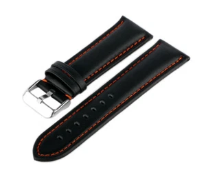 Reloj Pulsera de Cuero Negro Naranja LR-30 7019142 Genuino Becerro - Imagen 1 de 2