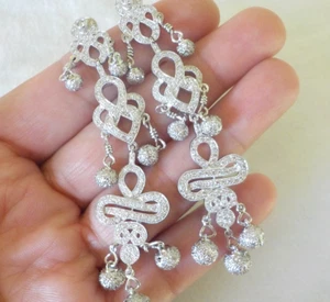 Sparkling 18K White Gold Chandelier Diamond Earrings - 20.2 gms, 2.80 in, 4.0 ct - Picture 1 of 11