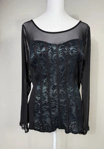 Vintage schwarz transparent Korsett Spitze Langarm Top Fee Grunge Whimsigoth sexy L - Bild 1 von 10