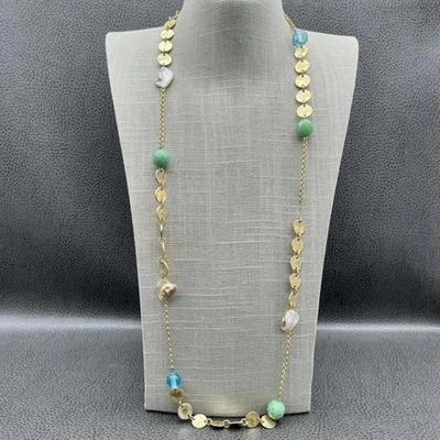 Park Lane Necklace Gold Tone Disc Bead Station Womens Blue Green Shell 28 Inch - Image 1 of 4