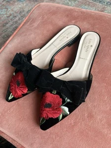 Kate Spade Velvet Floral Embroidered Mule Flats Size 10 - Picture 1 of 3