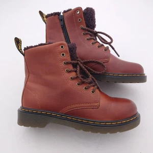 Dr Martens Serena J Stiefel Kinder US 2 braun Leder Kunstfell gefüttert Seitenreißverschluss 1460 - Bild 1 von 17