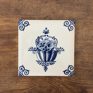Vintage O.P. Delfter Fliese blau weiß Blumenkorb Holland Dutch Pottery MCM - Bild 1 von 5
