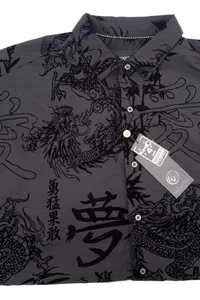 NWT Baroque Gold Button Front Shirt Mens 3X Black Jaquard Asian Dragon Stretch - Picture 1 of 10