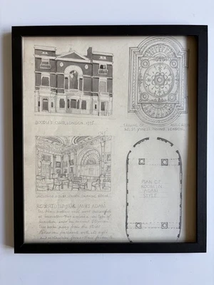 Antiguo dibujo arquitectónico enmarcado Boodle’s Club Lansdowne House siglo XVIII Londres Foto 1 de 4