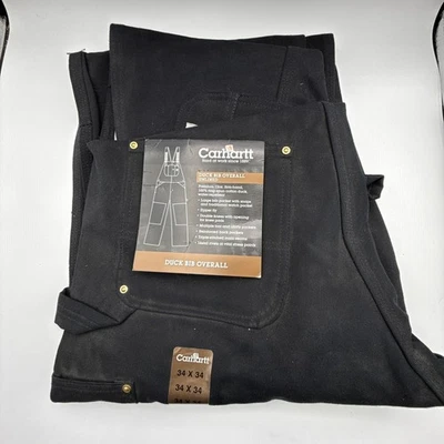 Carhartt Mens Duck Bib Overalls Unlined Black 34X34 NWT NOS - Image 1 of 4