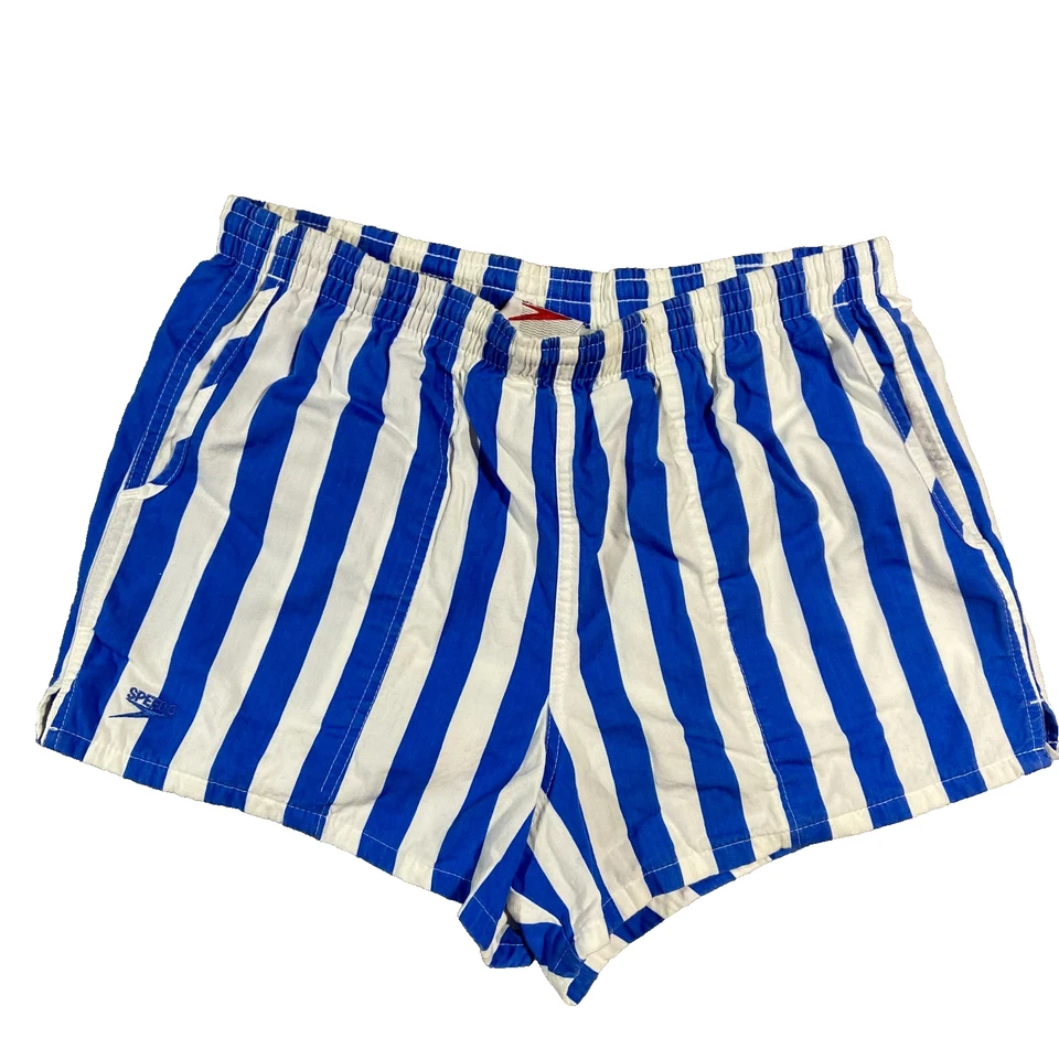 Vintage SPEEDO Men's Deadstock SWIM Trunks Shorts Blue White Stripe Size Medium - Image 1 of 4