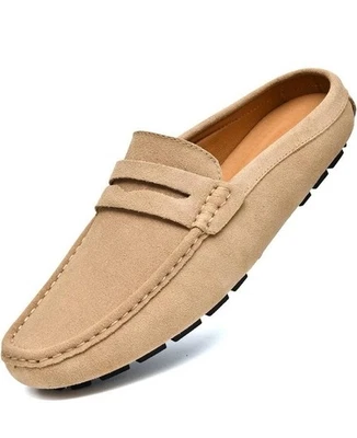 Zapatilla de conducción Go Tour hecha a mano beige gamuza zapato zueco de lujo preppy talla 10 Foto 1 de 4