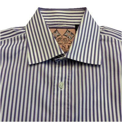 Camisa de vestir Thomas rosa para hombre púrpura a rayas de algodón 15,5 puños franceses (COMO NUEVA) Foto 1 de 4