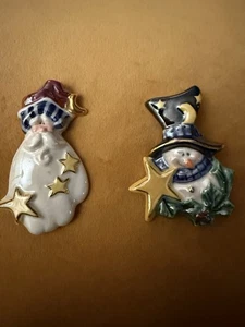 Snowman & Santa Brooch Pin Signed TCB 2002 Colorful Boyd’s Bears Rare Vintage - Picture 1 of 13
