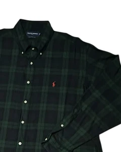 Vintage Ralph Lauren Golf Herren Hemd Langarm Knopfleiste Blau Grün Tartan Größe XL - Bild 1 von 12