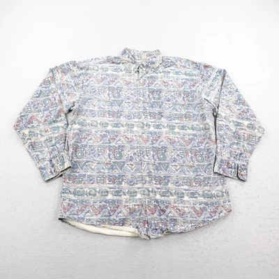 Vintage LL Bean Shirt Mens Large Bohemian Aztec Denim Button Up Made In USA - Image 1 of 4