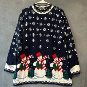VTG Classic Elements Vintage Christmas Sweater Large USA Made Knit Snowman Scene - Picture 1 of 12