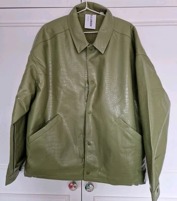 Collusion, Green Faux Leather Jacket, Pockets, Teddy Fleece Lined, New With Tags - Image 1 of 4