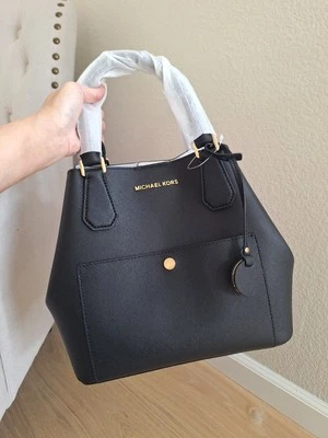 Michael Kors 2 LOOKS Greenwich Saffiano Leather Large Tote Handbag Black White  - Image 1 of 4
