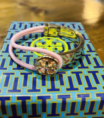 Tory Burch Gold Cuff Bracelet With Pink Elastic Band - Image 1 of 4