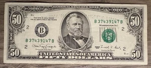 1990 $50 DOLLAR BILL RARE INK BLEED ERROR & OFF CENTER TREASURY SEAL - Picture 1 of 3