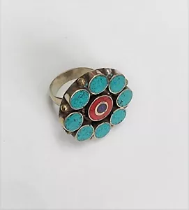 HECHO A MANO Multi Piedra Latón Tribal Ajustable Puño Retro Coral Turquesa - Imagen 1 de 4