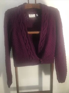 Vintage ELLEN TRACY Chunky Hand Knit Wool Cottagecore Cardigan Sweater M - Picture 1 of 11