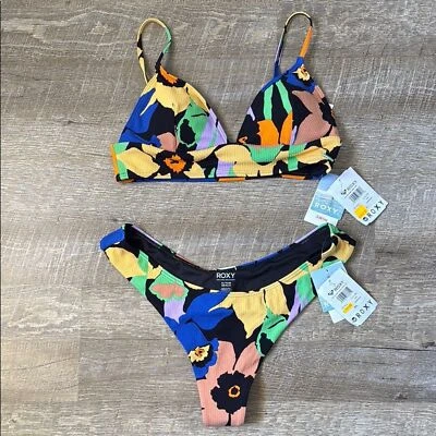 Nuevo con etiquetas Top de bikini floral multicolor Roxy talla grande y descarado inferior talla XL Foto 1 de 4