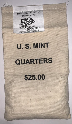 $25 (100 UNC coins) 2001 Rhode Island - P State Quarter Original Mint Sewn Bag Cover
