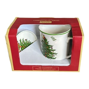 SPODE Christmas Tree 14 oz Mug & 4" Coaster Set Microwave/Freezer Safe NIB - Picture 1 of 5