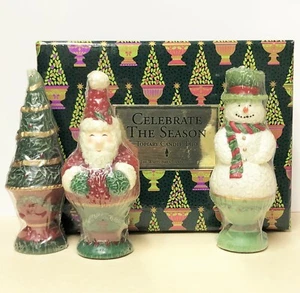 Bath & Body Works TOPIARY CANDLE TRIO White Barn CHRISTMAS Tree Santa Snowman - Picture 1 of 6