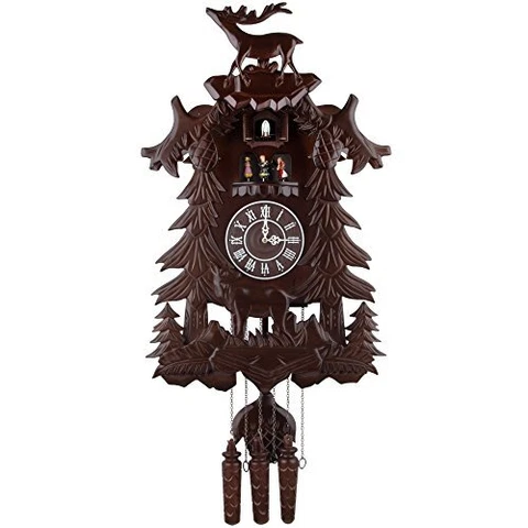 Vivid Large Deer Handcrafted Wood Cuckoo Clock with 4 Dancers Dancing with Music Cover
